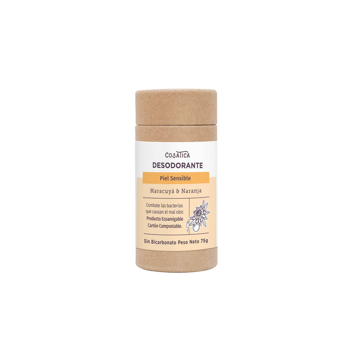 Desodorante para piel sensible aroma a maracuyá y naranja. Sin Bicarbonato.