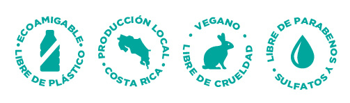 Producto Ecoamigable, Compostable, Vegano, Libre de Crueldad Animal, Sin Parabenos, Sin Sulfatos, Hecho en Costa Rica