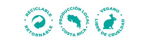 Producto Ecoamigable, Retornable, Vegano, Libre de Crueldad Animal, Libre de Parabenos, Hecho en Costa Rica