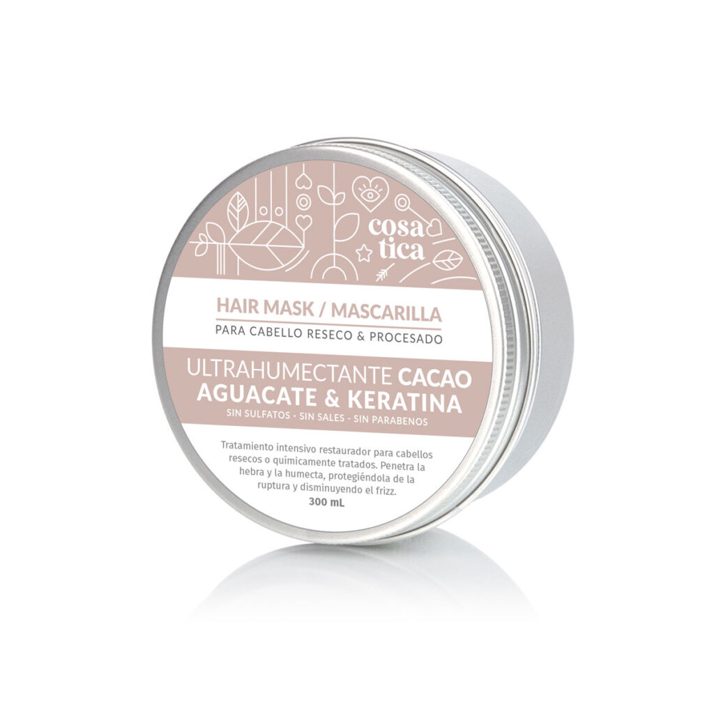 Mascarilla ULTRAHUMECTANTE para el cabello reseco, teñido o químicamente tratado. Cacao, Aguacate, Coco y Keratina.