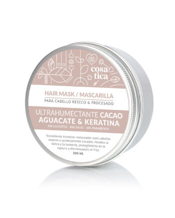 Mascarilla ULTRAHUMECTANTE para el cabello reseco, teñido o químicamente tratado. Cacao, Aguacate, Coco y Keratina.