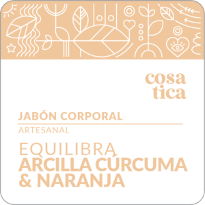 Jabón Corporal EQUILIBRA. Con arcilla caramelo, cúrcuma, cáscara de limón, aceites esenciales de naranja roja, citronella y zacatelimón.