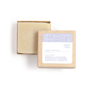Jabon Corporal Calma con arcilla caolin, avena coloidal y manteca de karité. Sin aroma.