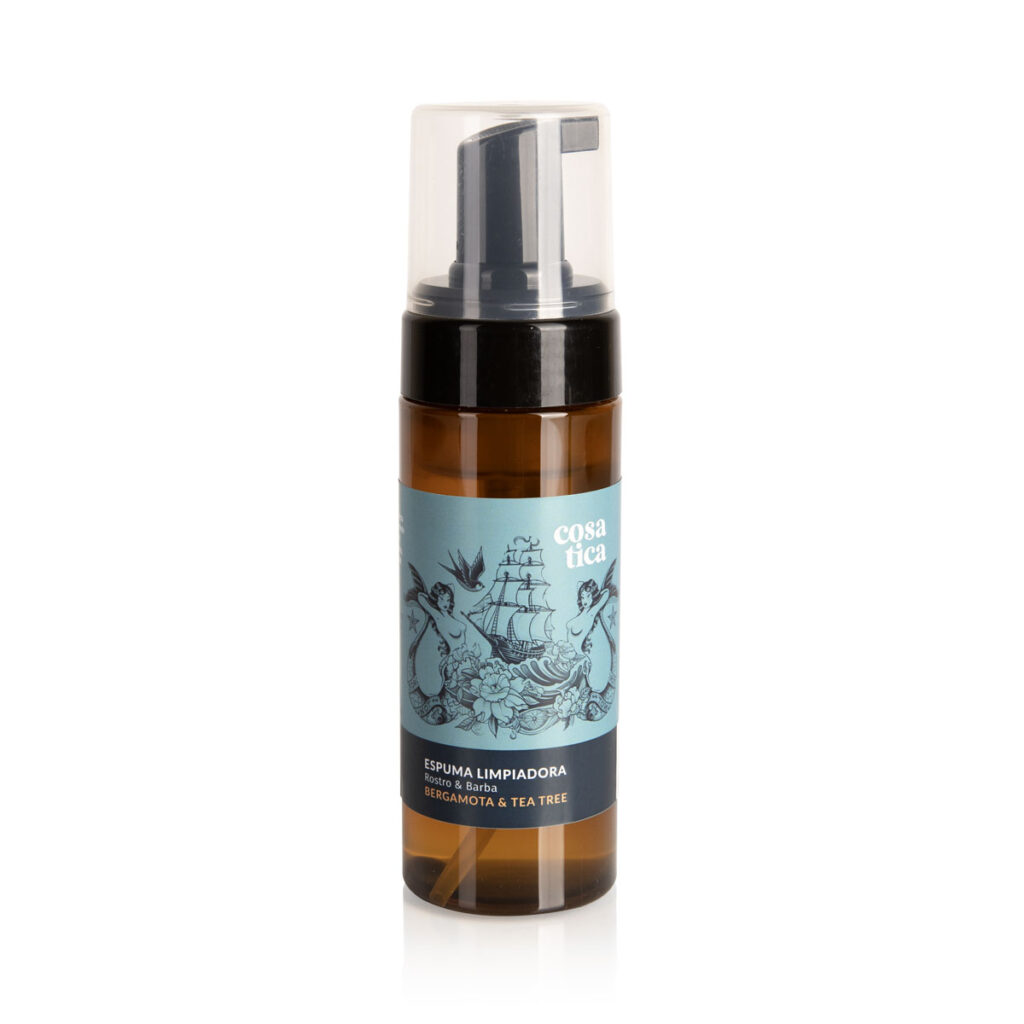 Espuma Limpiadora para Rostro y Barba. Aroma Bergamota y Tea Tree.