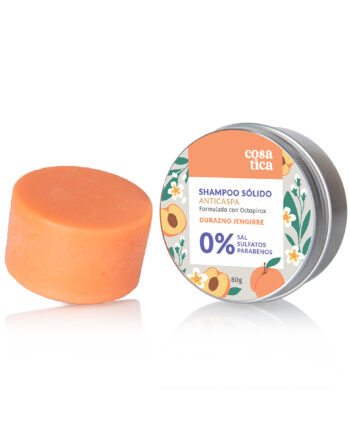 Shampoo Sólido Anticaspa aroma durazno jengibre. Con Octopirox activo anticaspa.
