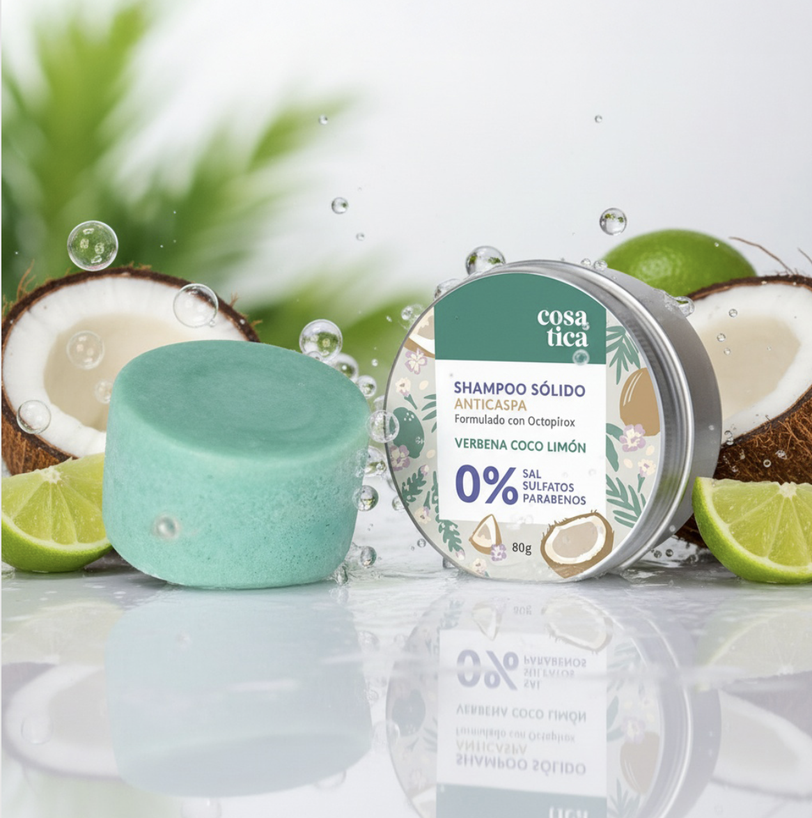 Shampoo Sólido Anticaspa aroma Verbena Coco Limón. Con Octopirox activo anticaspa.